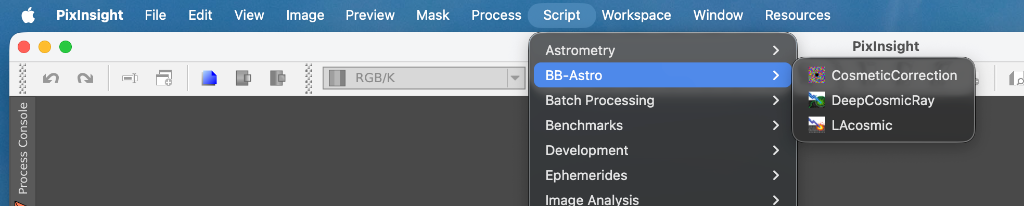 PixInsight Script Menu Location